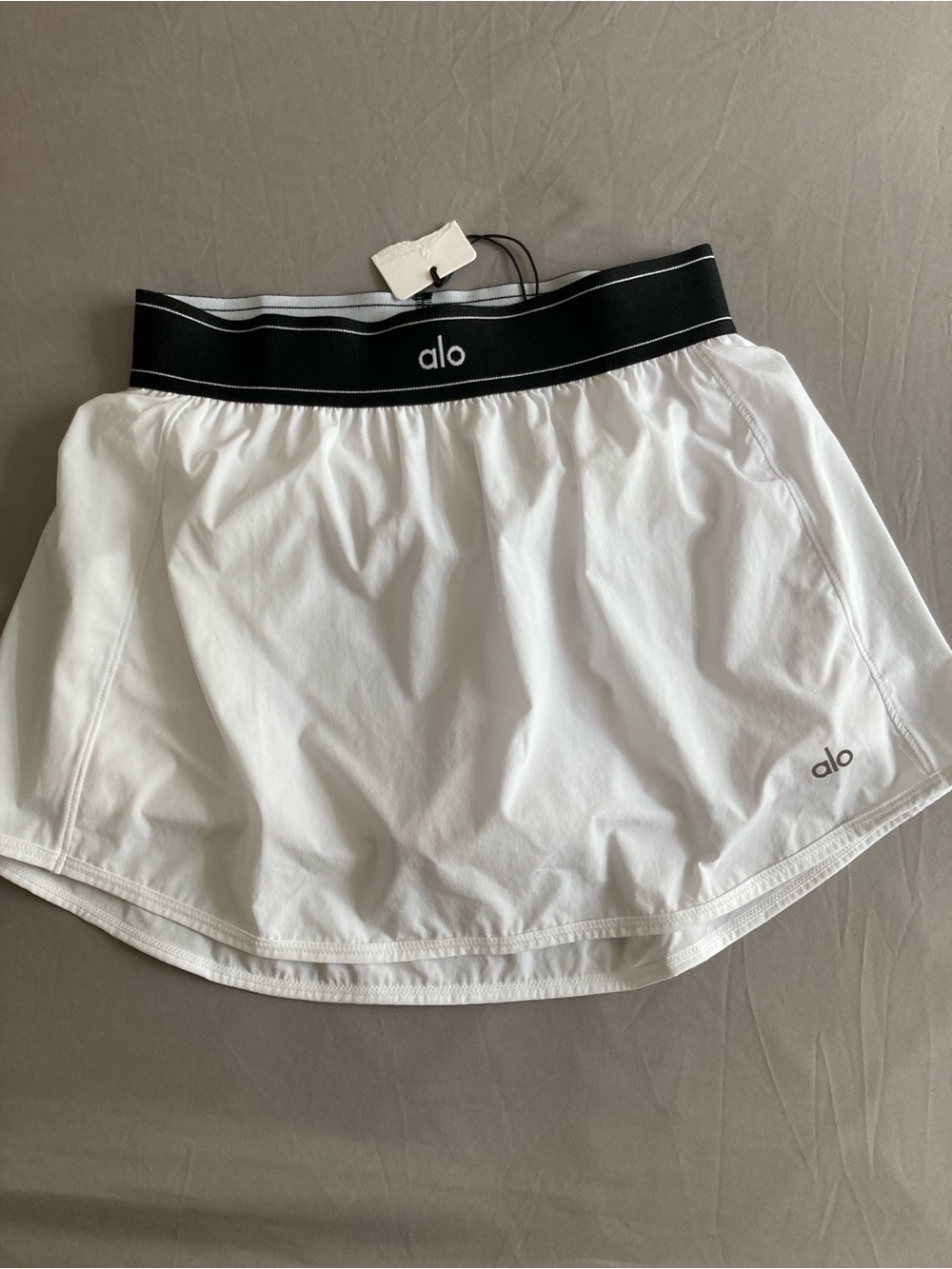 Alo Match Point White Athletic Skirts with Black Elastic Waistband